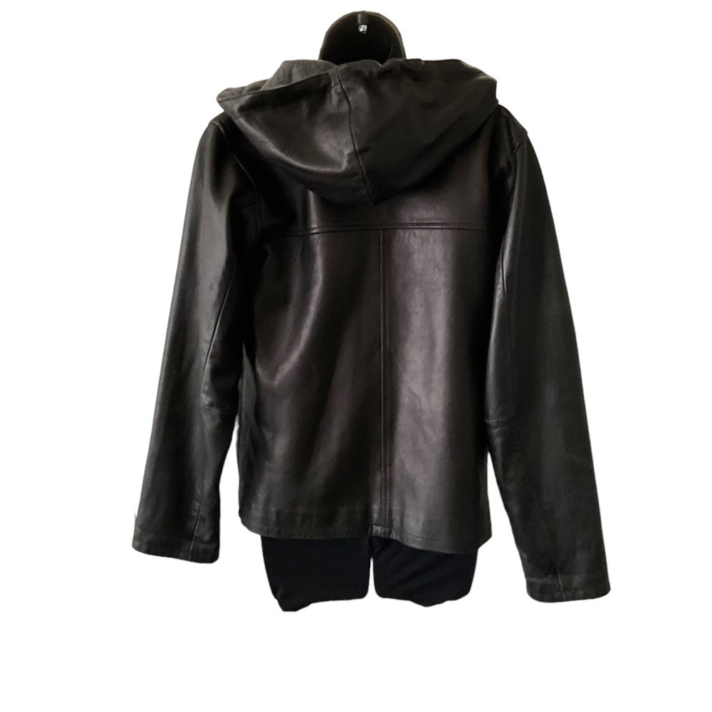 Concept Black Leather Vintage Bomber Jacket Coat Hood S Women Biker Y2K - Picture 3 of 15